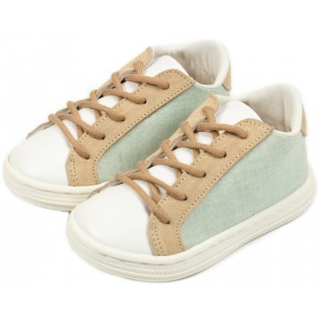 Babywalker δετό τρίχρωμο sneaker λευκό μέντα μπέζ ΣΕΙΡΑ BASIC 19-25